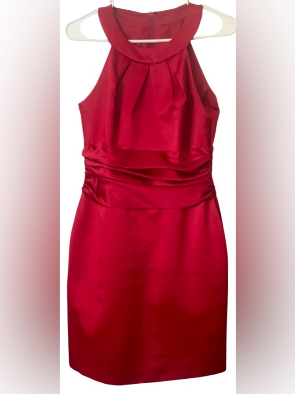 David's Bridal Red Satin Cocktail Halter Mini Dress
